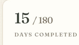 Fifteen of a hundred and eighty days completed