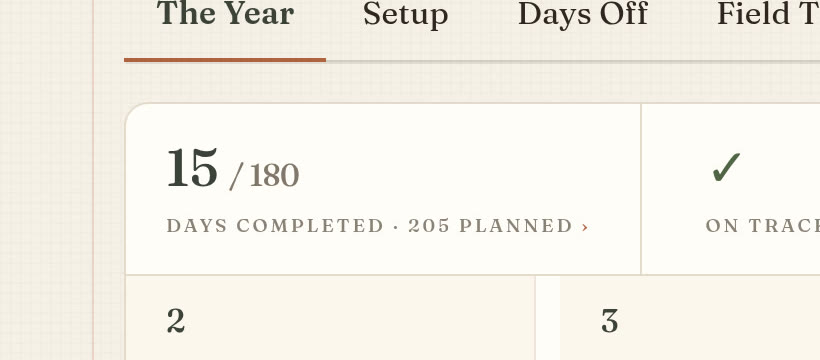 Fifteen of a hundred and eighty days completed